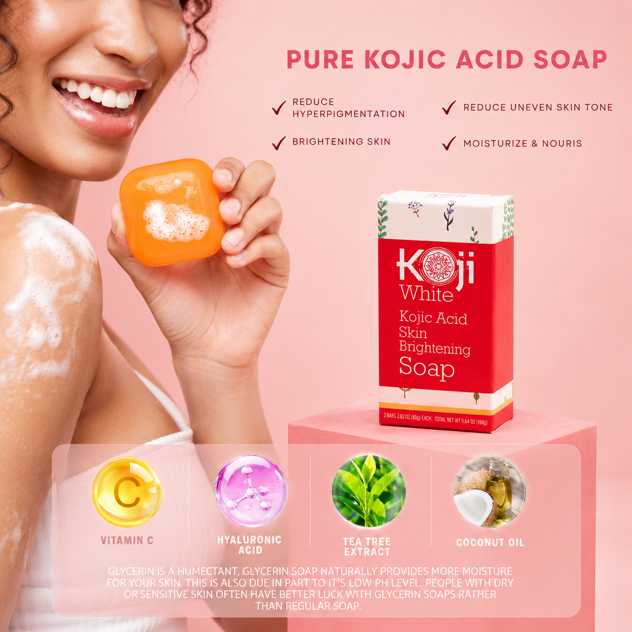 Pure Kojic Acid Skin Brightening Soap (2 Bars)