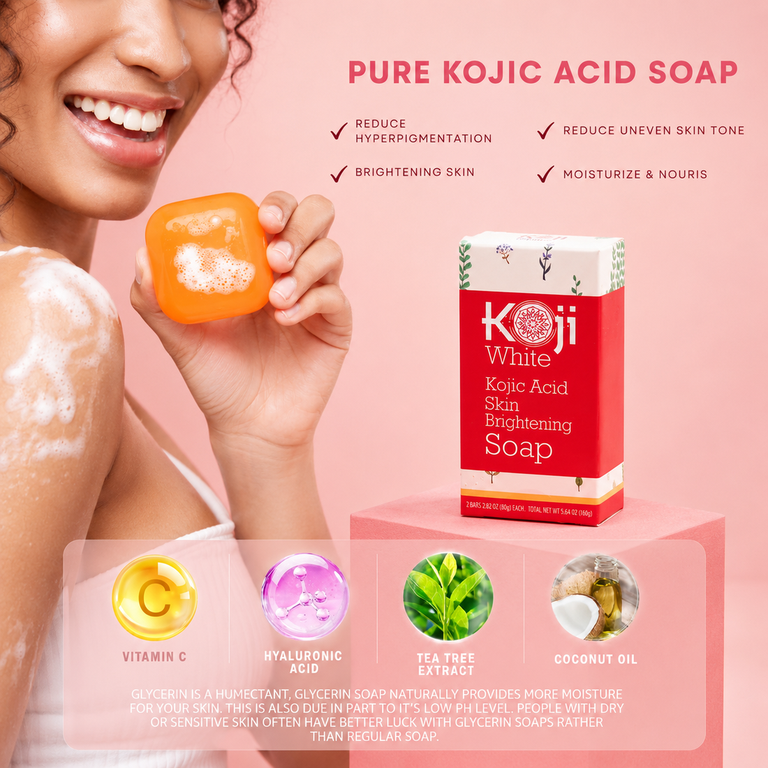 Pure Kojic Acid Skin Brightening Soap (2 Bars)