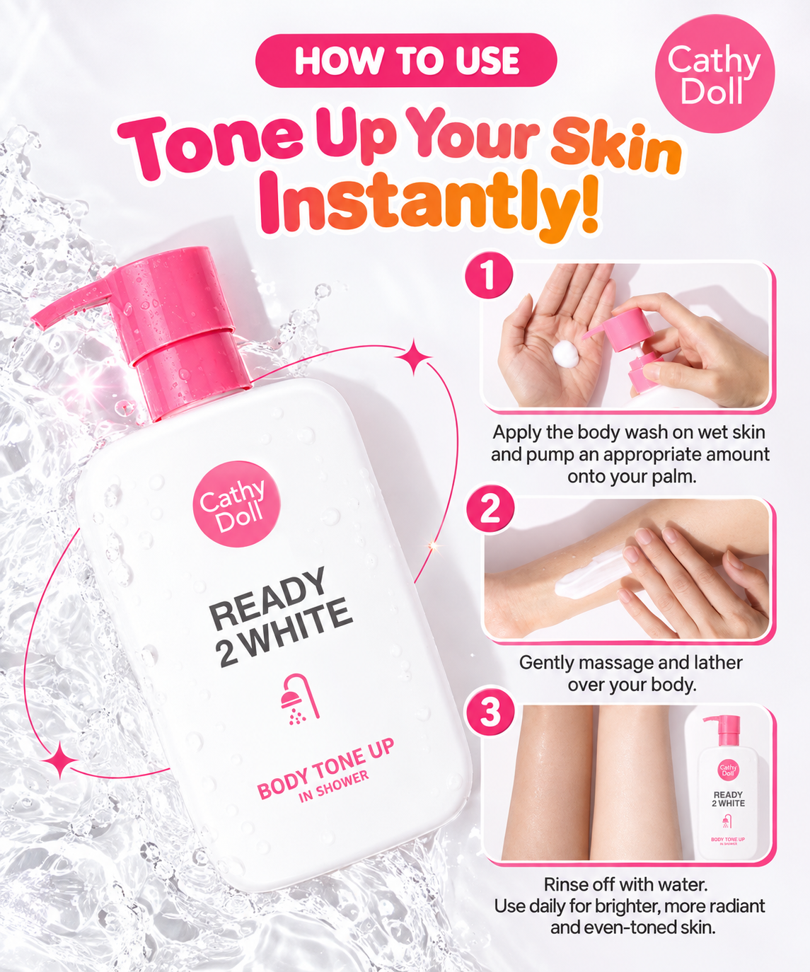 Cathy Doll Ready 2 White Body Tone Up In Shower Bath Cream 400ml Skin